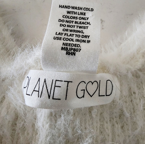 Planet Gold Cream V-neck Eyelash Knit Drawstring Ruched Sweater Juniors Size M - Picture 8 of 8